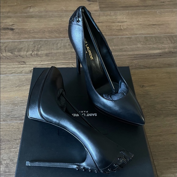 SAINT LAURENT-AUTHENTIC (NWT) Black Leather Heels - Picture 10 of 15